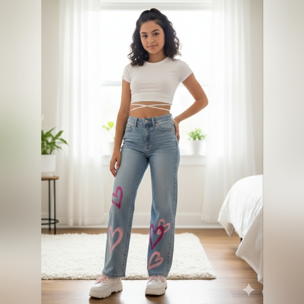 YMI Kids Jeans with Pink Heart Accents